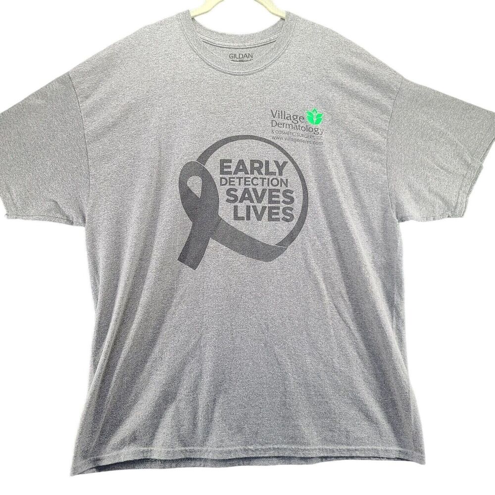 Gildan Mens T-Shirt Gray Size 2XL Cotton Blend Short Sleeve Early Detection